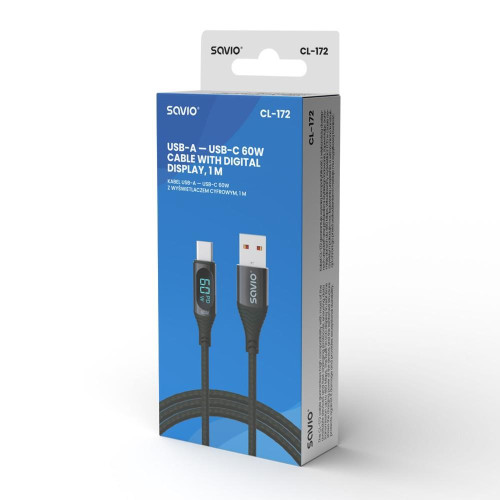 Kabel USB - USB C z wyświetlaczem, 60W, 1m, CL-172-11823402