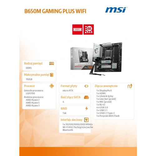 Płyta główna B650M GAMING PLUS WIFI AM5 4DDR5 HDMI/DP mATX-11825660