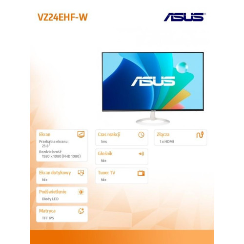 Monitor 24 cala VZ24EHF-W IPS, FHD, Frameless, 100Hz, 1ms MPRT, HDMI,-11825920