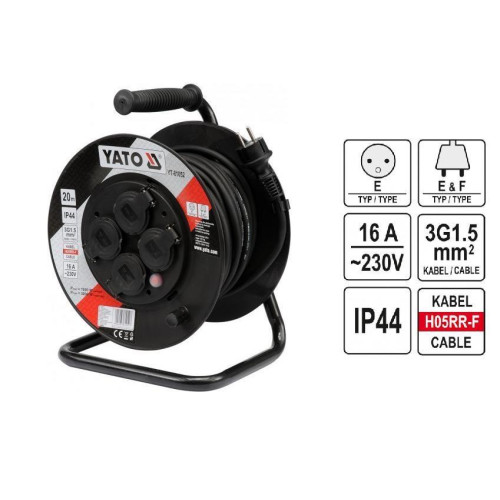 YATO PRZEDŁUŻACZ BĘBNOWY 20m 3 x 1,5mm2 IP44 81052-11844728