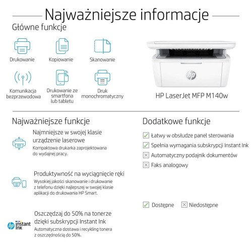 URZĄDZENIE WIELOF. HP LaserJet M140w 7MD72F MFP-11851566