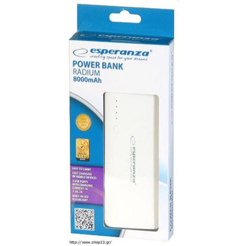 PowerBank Esperanza Radium EMP106WE (8000mAh; microUSB, USB 2.0; kolor biały)-1188904