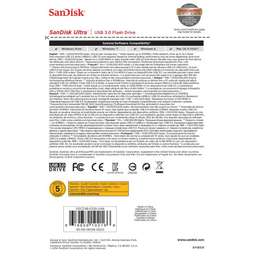 Pendrive SanDisk Cruzer Ultra SDCZ48-032G-U46 (32GB; USB 3.0; kolor czarny)-1216292
