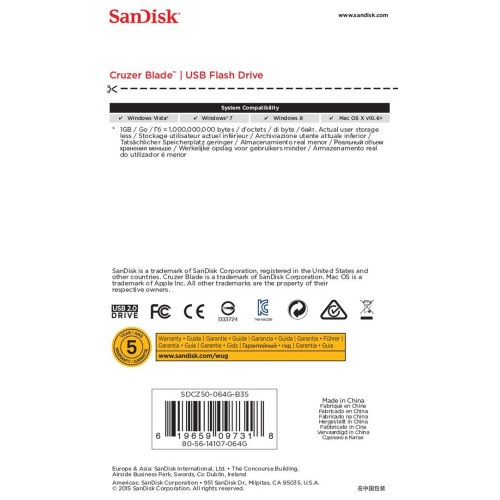 Pendrive SanDisk Cruzer Blade SDCZ50-064G-B35 (64GB; USB 2.0; kolor czarny)-1216396