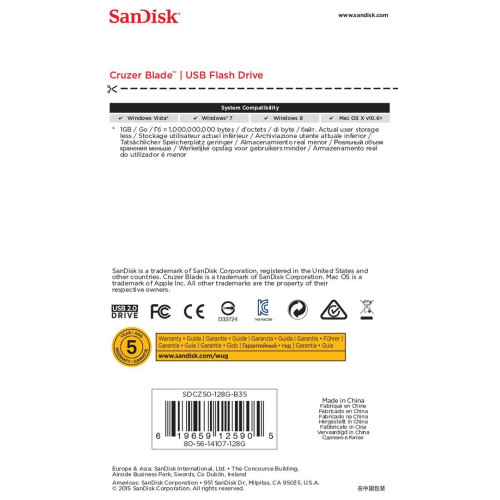 Pendrive SanDisk Cruzer Blade SDCZ50-128G-B35 (128GB; USB 2.0; kolor czarny)-1216444