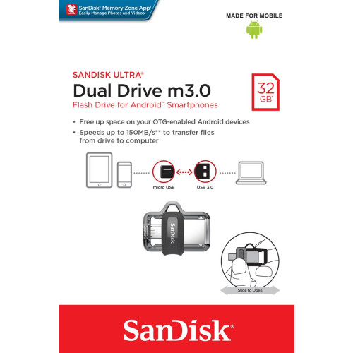 Pendrive SanDisk Ultra Dual Drive M3.0 SDDD3-032G-G46 (32GB; microUSB, USB 3.0; kolor szary)-1216459