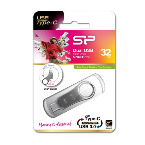 Pendrive Silicon Power Mobile C80 32GB Dual USB 3.1/Type-C Silver (SP032GBUC3C80V1S)-1216778