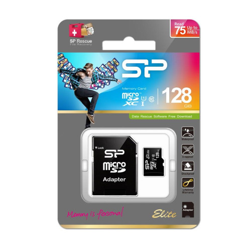 Karta pamięci Silicon Power microSDXC Elite 128GB CL10 UHS-1 (U1) + ADAPTER microSD-SD (SP128GBSTXBU1V10SP)-1217229
