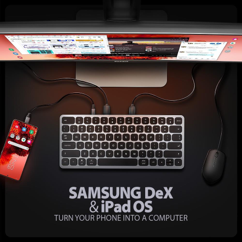 HMC-KB-US Klawiatura USB-C 5Gbps z wieloportowy hub 9in1, SD/microSD, 3x USB-A, HDMI 4K/60Hz, PD 100W, Audio, US layout,