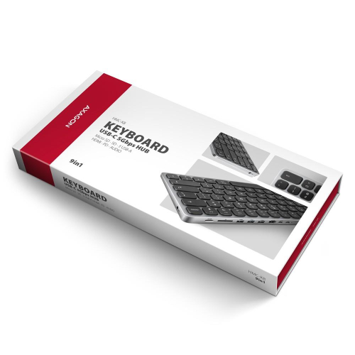 HMC-KB-US Klawiatura USB-C 5Gbps z wieloportowy hub 9in1, SD/microSD, 3x USB-A, HDMI 4K/60Hz, PD 100W, Audio, US layout,