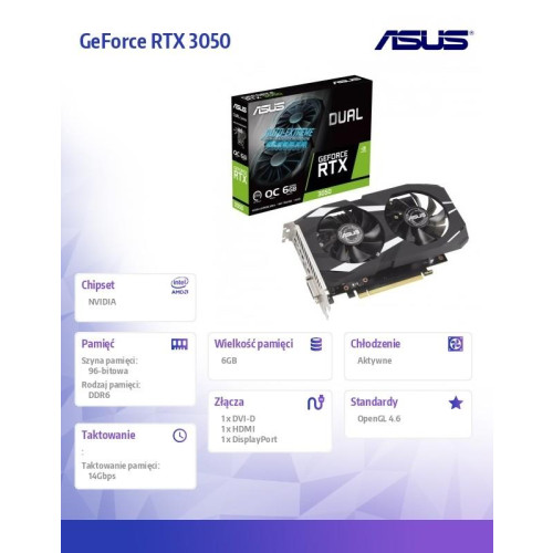 Karta graficzna GeForce RTX 3050 DUAL OC 6GB GDDR6 96bit DP/HDMI-12421426