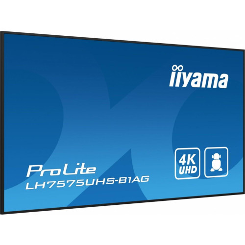 Monitor 75 cali LH7575UHS-B1AG, 24/7,IPS,ANDROID.11,4K,500cd/m2,WiFi,3xHDMI,DP,Daisy/Chain,2xUSB,2x10W,RJ45,iiSignage2,F
