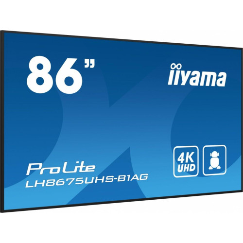 Monitor 85.6 calowy LH8675UHS-B1A, 24/7,IPS,ANDROID.11,4K,500cd/m2,WiFi,3xHDMI,DP,Daisy/Chain,2xUSB,2x10W,RJ45,iiSignage