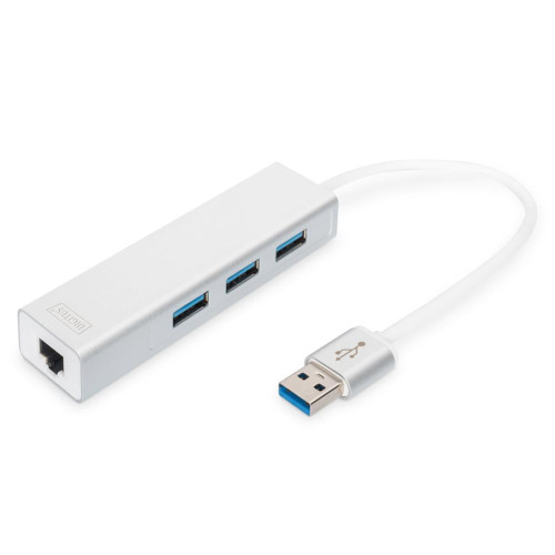 HUB 3-portowy USB 3.0 SuperSpeed z LANGigabit LAN adapter, aluminium-12447067