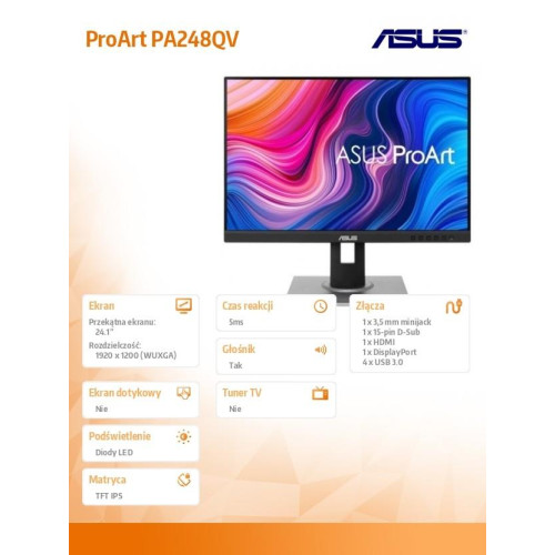 Monitor 24.1 cala PA248QV IPS HDMI DP VGA 4xUSB3.0 PIVOT Głośnik-1246331