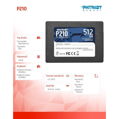 Dysk SSD 512GB P210 520/430 MB/s SATA III 2.5 -1246448