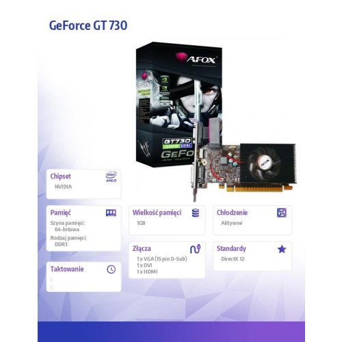 Karta graficzna GeForce GT 730 1GB DDR3 64Bit DVI HDMI VGA LP Fan V1-12724085