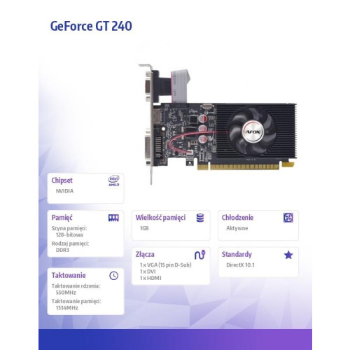 Karta graficzna Geforce GT 240 1GB DDR3 128BIT DVI HDMI VGA LP Fan V2-12724928