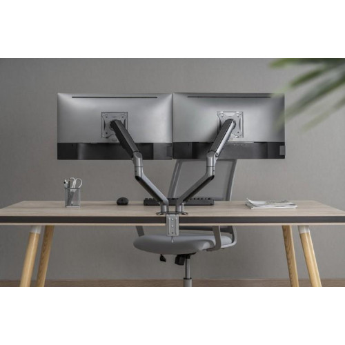 Ramię biurkowe na 2 monitory 17-32 cali 9kg szare-12725318