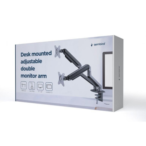 Ramię biurkowe na 2 monitory 17-32 cali 9kg szare-12725322