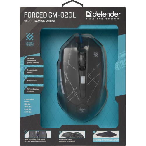 DEFENDER MYSZ PRZEWODOWA FORCED GM-020L 800/1800/2400/3200 DPI 6P + PODKŁADKA + GRA 52020-12783703