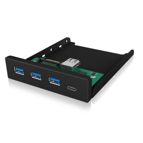 ICY-BOX 3,5" Panel przedni 4-portowy port USB 3.0, 3x Type-A, 1x Type-C czarny Wymaga (dodatkowego) 20-pinowego złącza U