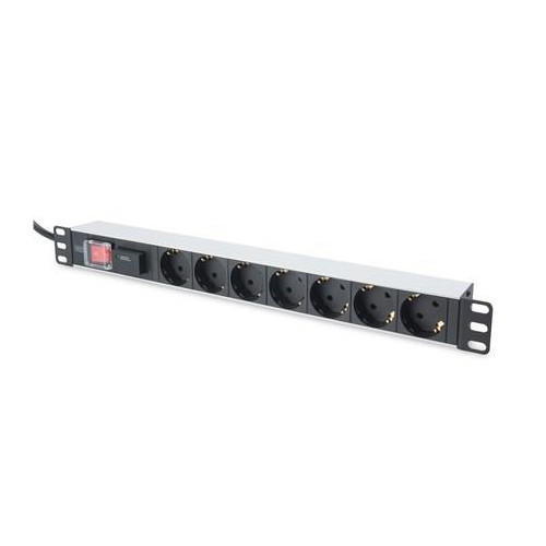 Digitus Listwa zasilająca PDU 19" Rack, 7x gniazdo schuko, 2.0m, 1x wtyk unischuko, 16A, wł./wył., zabezpieczenie przepięciowe, profil aluminiowy
