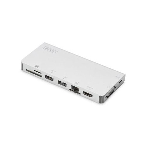 Stacja dokująca podróżna USB Typ C, 8 portów4K, HDMI, VGA, USB, RJ45, microSD, SD/MMC, srebrna-13012625