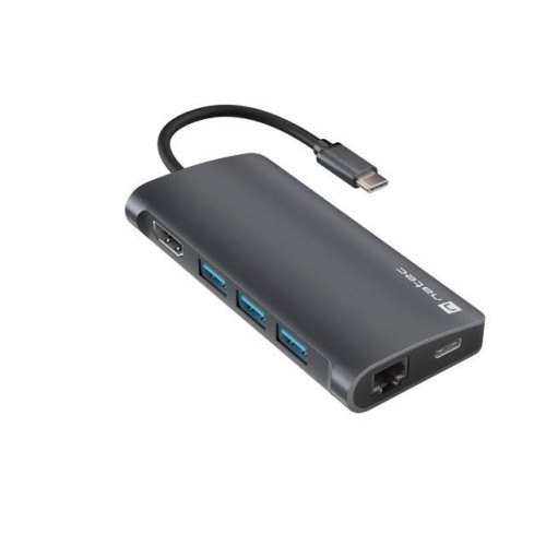 MULTIPORT ADAPTER NATEC FOWLER 2 V2 USB-C 8W1 HUB ->USB 3.0 3X, HDMI 4K, USB-C, RJ45, SD, MICRO SD-13013945