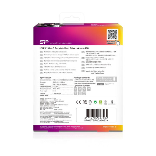 Dysk zewnętrzny Silicon Power Armor A60 SP040TBPHDA60S3K (4 TB ; 2.5