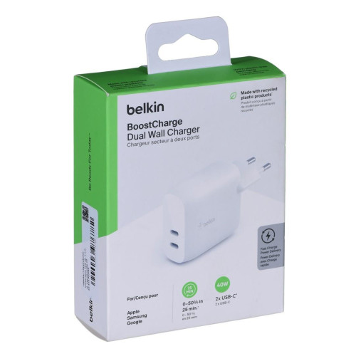 Ładowarka Belkin BoostCharge Dual USB-C PD 3.0 Wall Charger 40W White-13331669