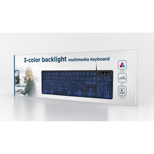 GEMBIRD KLAWIATURA MULTIMEDIALNA Z TRÓJKOLOROWYM PODŚWIETLENIEM USB, US LAYOUT, CZARNA-13337776