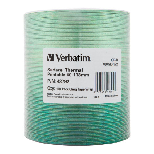 CD-R Verbatim 700MB 52x Thermal Printable No ID Brand (Wrap 100)-13444034