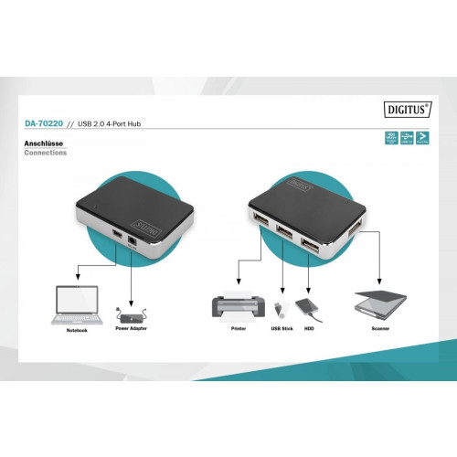 HUB/Koncentrator 4-portowy USB 2.0 HighSpeed, aktywny, czarno-srebrny-13456393