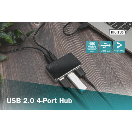 HUB/Koncentrator 4-portowy USB 2.0 HighSpeed, aktywny, czarno-srebrny-13456394