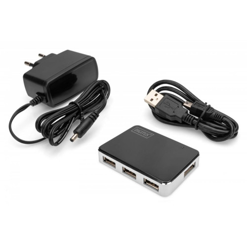 HUB/Koncentrator 4-portowy USB 2.0 HighSpeed, aktywny, czarno-srebrny-13456395
