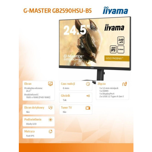 Monitor 24.5 cala GB2590HSU-B5 0.4ms,IPS,DP,HDMI,240Hz,F.Sync,HDR400-13458706