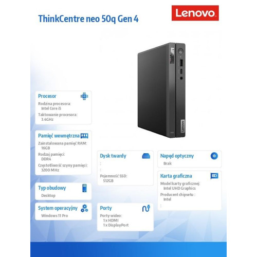 Komputer ThinkCentre Neo 50q Tiny 12LN001YPB W11Pro i5-13420H/16GB/512GB/INT/3YRS OS-13458710