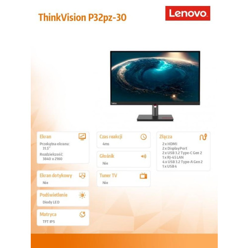 Monitor 31.5 cala ThinkVision P32pz-30 63E5GAT2EU-13458803
