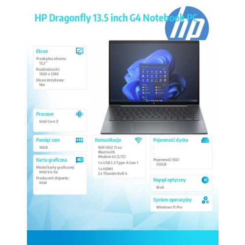 Notebook Dragonfly G4 i7-1355U/13.5/512GB/16GB/W11P 8A3S7EA-13458839