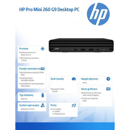 Komputer stacjonarny Pro Mini 260 G9 i3-1315U 512GB/8GB/W11P 936J2EA-13459469