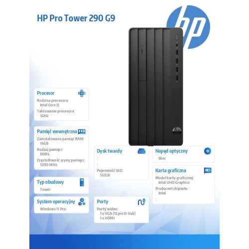 Komputer stacjonarny 290 Tower G9 i5-12500 512GB/16GB/DVDR/W11P 9H6A9ET-13459888