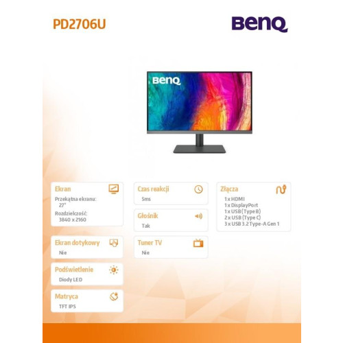 Monitor 27 cali PD2706U LED 4K 5ms/QHD/IPS/HDMI/DP/USB-13465307