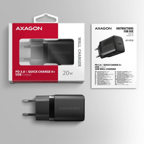 ACU-PD20 Ładowarka sieciowa PD 20W, 1x port USB-C, PD3.0/QC3.0/AFC/FCP/Apple Czarna-13465498