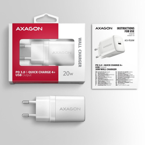 ACU-PD20W Ładowarka sieciowa PD 20W, 1x port USB-C, PD3.0/QC3.0/AFC/FCP/Apple Biała-13465515