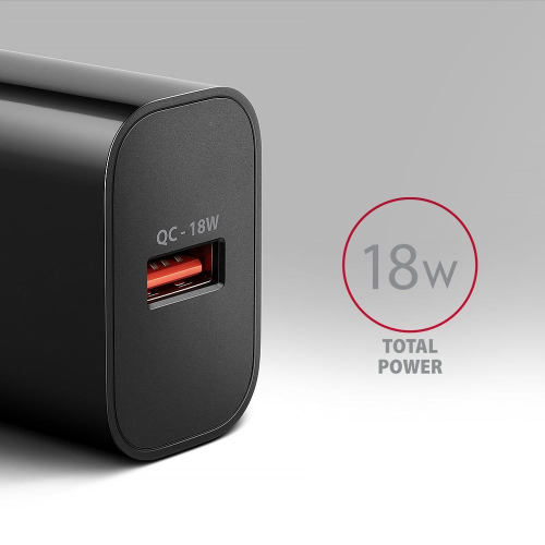 ACU-QC18 Ładowarka sieciowa QC 18W, 1x port USB-A, QC3.0/AFC/FCP/SMART Czarna-13465535