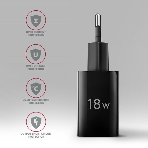 ACU-QC18 Ładowarka sieciowa QC 18W, 1x port USB-A, QC3.0/AFC/FCP/SMART Czarna-13465538