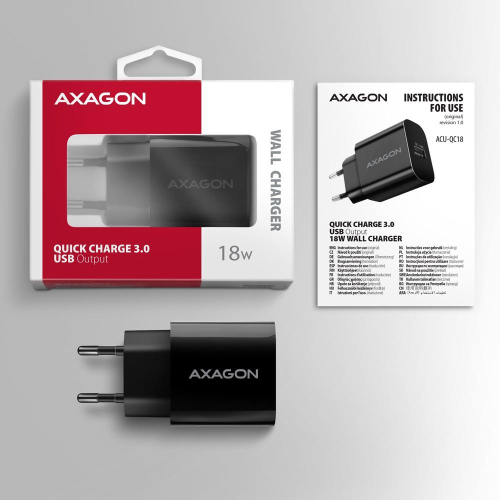 ACU-QC18 Ładowarka sieciowa QC 18W, 1x port USB-A, QC3.0/AFC/FCP/SMART Czarna-13465540
