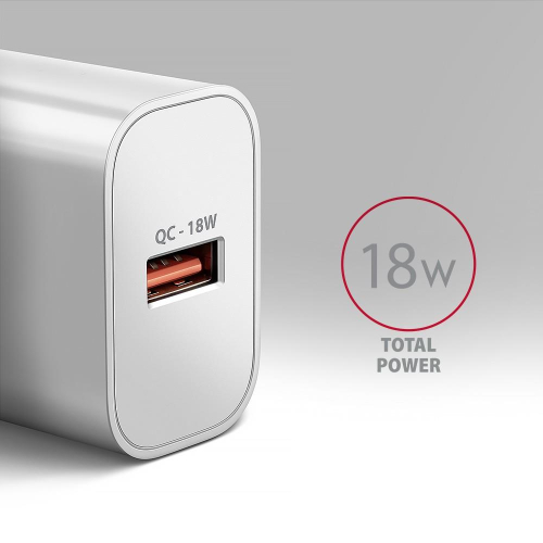 ACU-QC18W Ładowarka sieciowa QC 18W, 1x port USB-A, QC3.0/AFC/FCP/SMART Biała-13465543