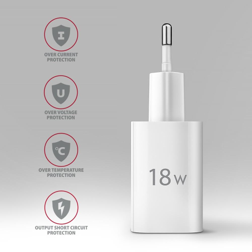 ACU-QC18W Ładowarka sieciowa QC 18W, 1x port USB-A, QC3.0/AFC/FCP/SMART Biała-13465546
